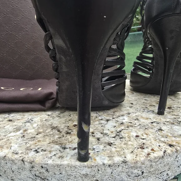 Gucci Saddle Soft Lux Peep Toe Caged Sandles 39 - Picture 4 of 6